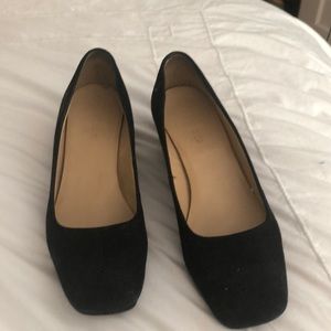 Talbots black suede square toe low wedges